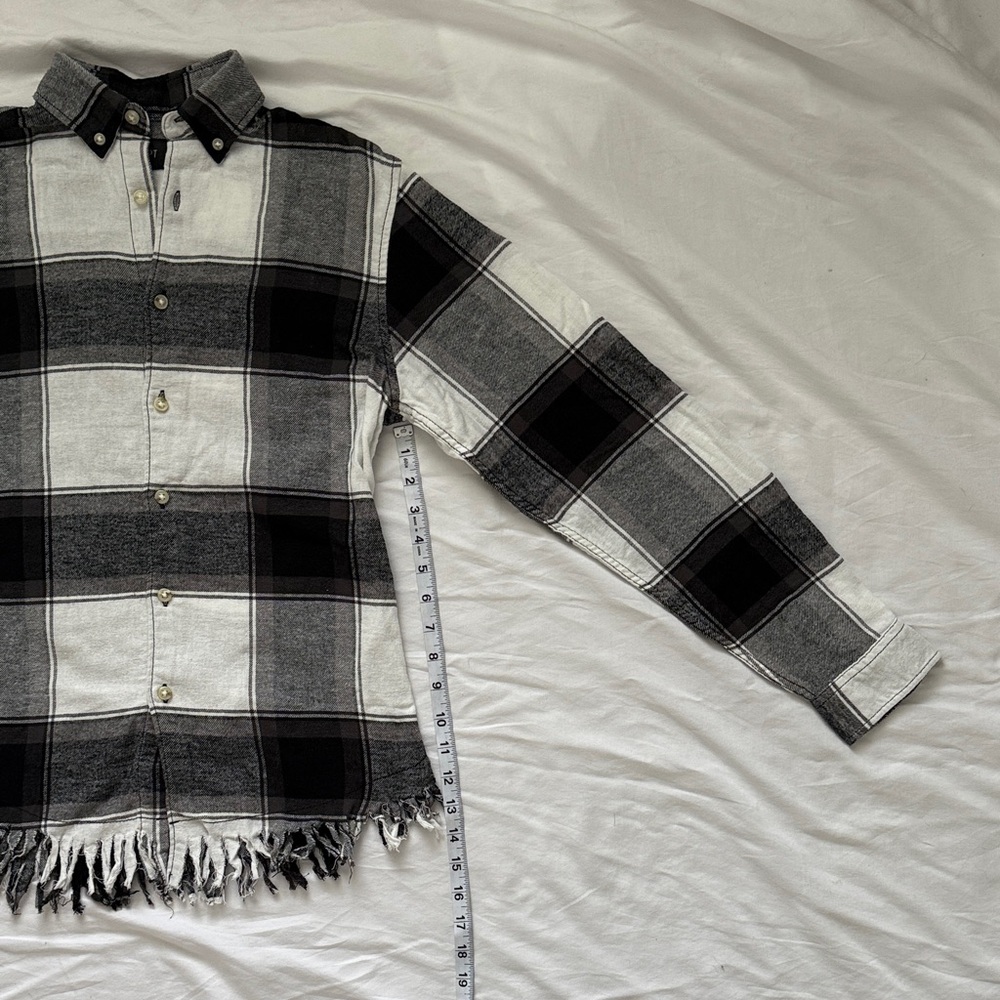 ADPT Women's Oversized, Buffalo Flannel Long Sleeve Button-Up Black White - XXS - Picture 6 of 9